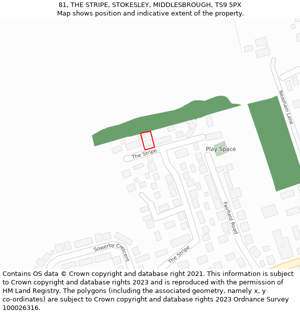 81, THE STRIPE, STOKESLEY, MIDDLESBROUGH, TS9 5PX: Location map and indicative extent of plot