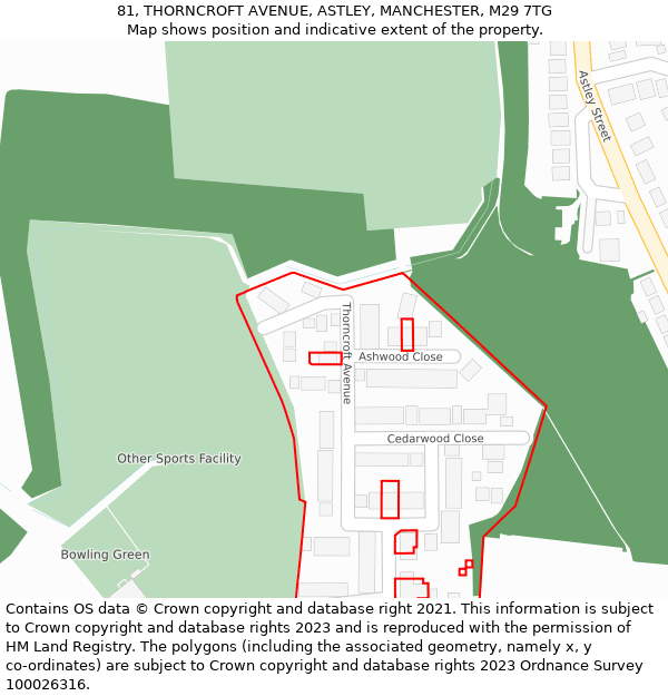 81, THORNCROFT AVENUE, ASTLEY, MANCHESTER, M29 7TG: Location map and indicative extent of plot