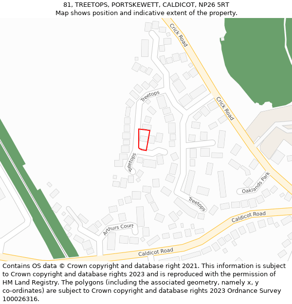 81, TREETOPS, PORTSKEWETT, CALDICOT, NP26 5RT: Location map and indicative extent of plot