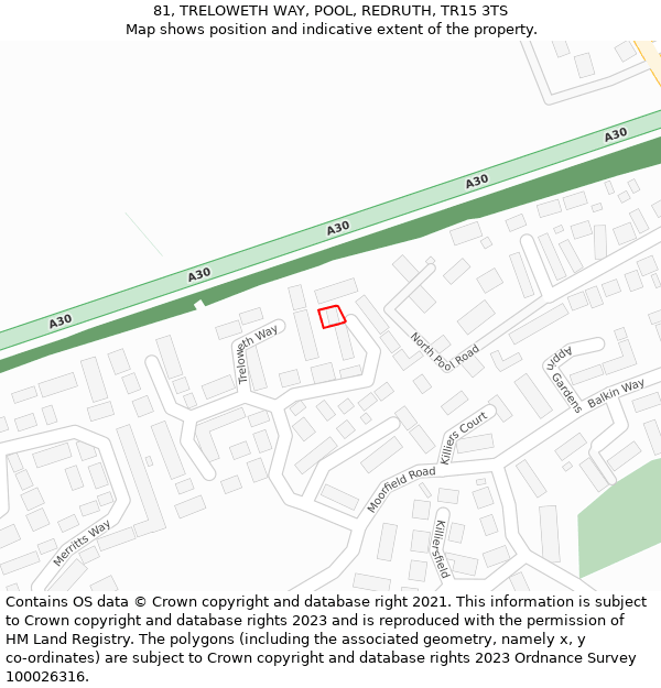 81, TRELOWETH WAY, POOL, REDRUTH, TR15 3TS: Location map and indicative extent of plot