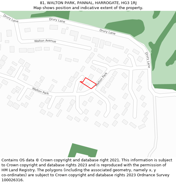 81, WALTON PARK, PANNAL, HARROGATE, HG3 1RJ: Location map and indicative extent of plot