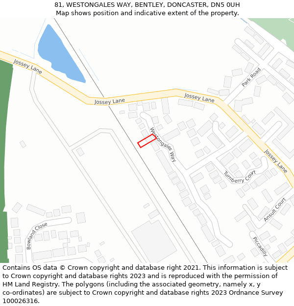 81, WESTONGALES WAY, BENTLEY, DONCASTER, DN5 0UH: Location map and indicative extent of plot