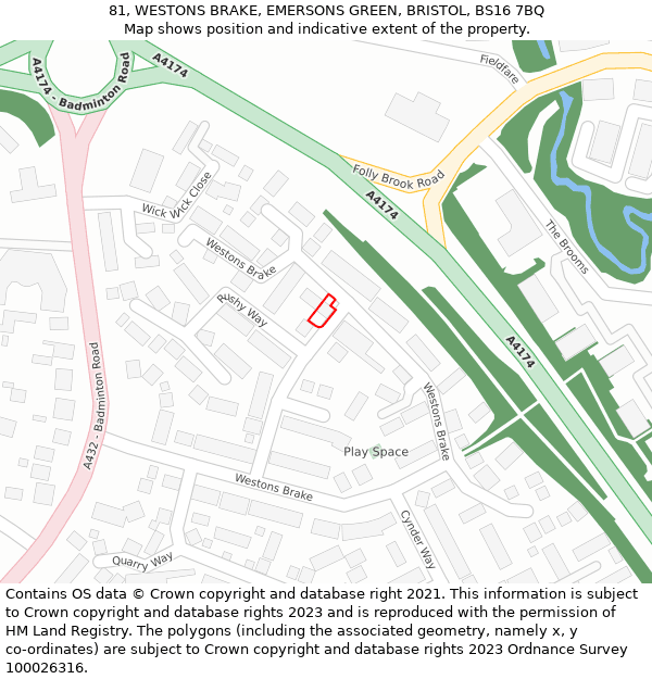 81, WESTONS BRAKE, EMERSONS GREEN, BRISTOL, BS16 7BQ: Location map and indicative extent of plot