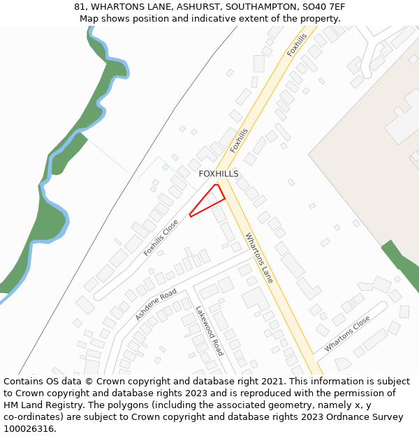 81, WHARTONS LANE, ASHURST, SOUTHAMPTON, SO40 7EF: Location map and indicative extent of plot