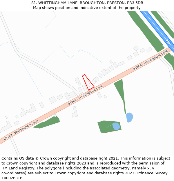 81, WHITTINGHAM LANE, BROUGHTON, PRESTON, PR3 5DB: Location map and indicative extent of plot