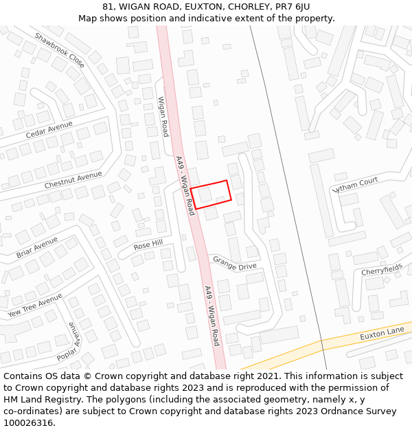 81, WIGAN ROAD, EUXTON, CHORLEY, PR7 6JU: Location map and indicative extent of plot