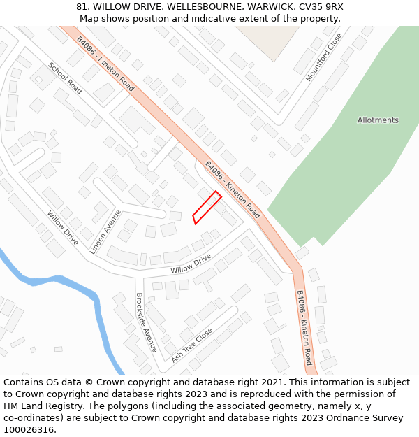 81, WILLOW DRIVE, WELLESBOURNE, WARWICK, CV35 9RX: Location map and indicative extent of plot