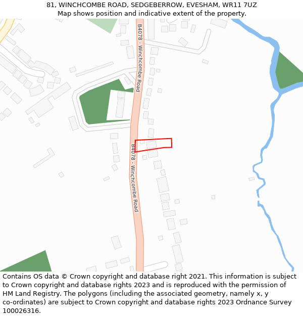 81, WINCHCOMBE ROAD, SEDGEBERROW, EVESHAM, WR11 7UZ: Location map and indicative extent of plot