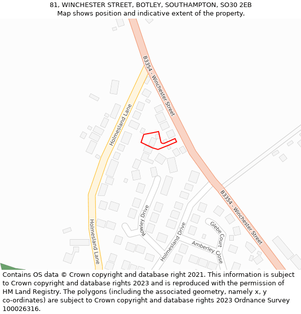 81, WINCHESTER STREET, BOTLEY, SOUTHAMPTON, SO30 2EB: Location map and indicative extent of plot
