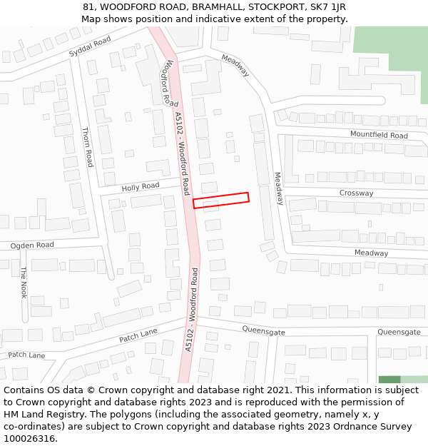 81, WOODFORD ROAD, BRAMHALL, STOCKPORT, SK7 1JR: Location map and indicative extent of plot