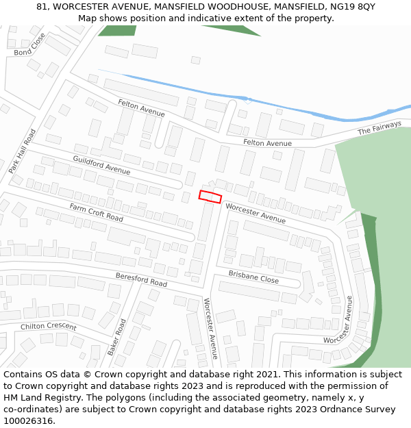 81, WORCESTER AVENUE, MANSFIELD WOODHOUSE, MANSFIELD, NG19 8QY: Location map and indicative extent of plot