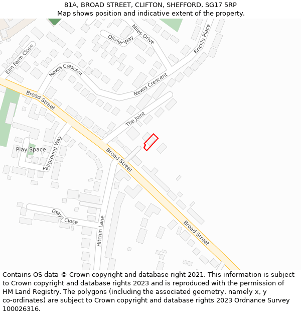 81A, BROAD STREET, CLIFTON, SHEFFORD, SG17 5RP: Location map and indicative extent of plot