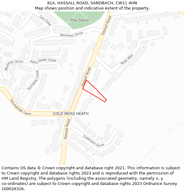 81A, HASSALL ROAD, SANDBACH, CW11 4HN: Location map and indicative extent of plot