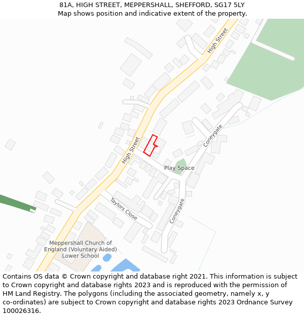 81A, HIGH STREET, MEPPERSHALL, SHEFFORD, SG17 5LY: Location map and indicative extent of plot