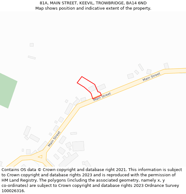 81A, MAIN STREET, KEEVIL, TROWBRIDGE, BA14 6ND: Location map and indicative extent of plot