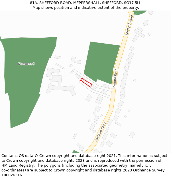 81A, SHEFFORD ROAD, MEPPERSHALL, SHEFFORD, SG17 5LL: Location map and indicative extent of plot
