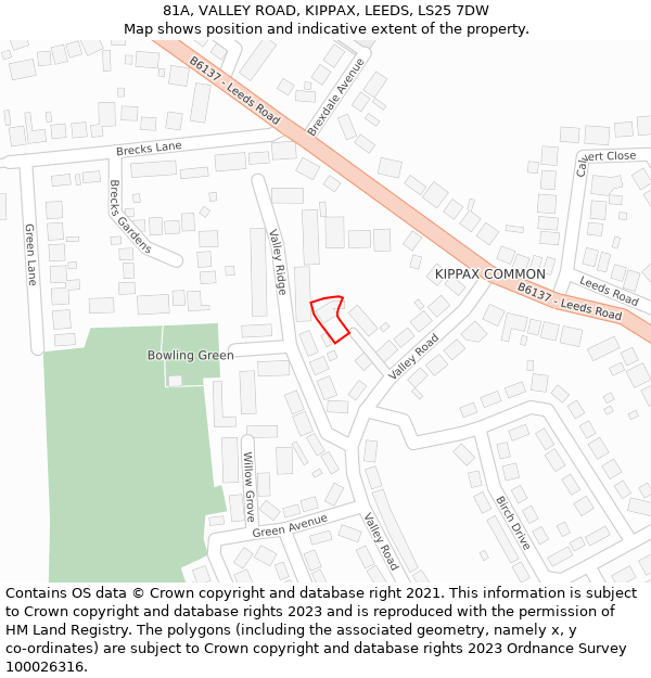 81A, VALLEY ROAD, KIPPAX, LEEDS, LS25 7DW: Location map and indicative extent of plot