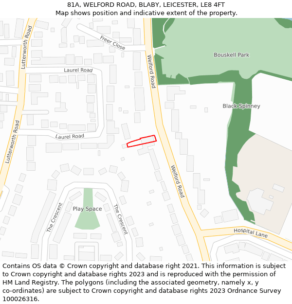 81A, WELFORD ROAD, BLABY, LEICESTER, LE8 4FT: Location map and indicative extent of plot