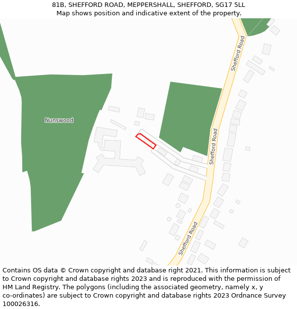 81B, SHEFFORD ROAD, MEPPERSHALL, SHEFFORD, SG17 5LL: Location map and indicative extent of plot