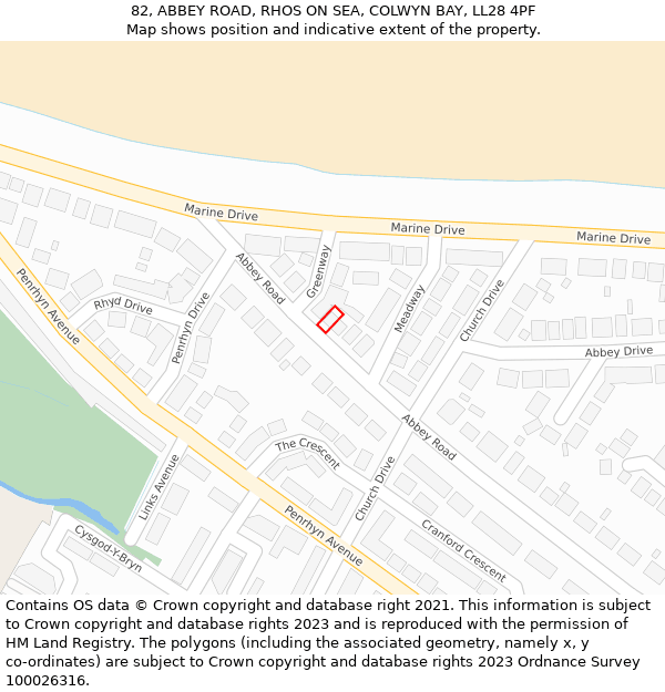 82, ABBEY ROAD, RHOS ON SEA, COLWYN BAY, LL28 4PF: Location map and indicative extent of plot