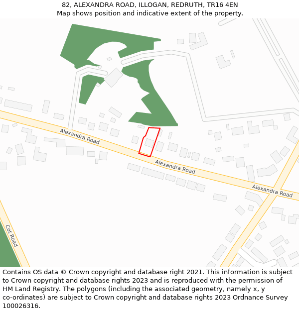 82, ALEXANDRA ROAD, ILLOGAN, REDRUTH, TR16 4EN: Location map and indicative extent of plot