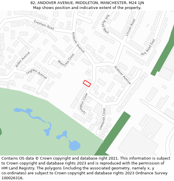 82, ANDOVER AVENUE, MIDDLETON, MANCHESTER, M24 1JN: Location map and indicative extent of plot