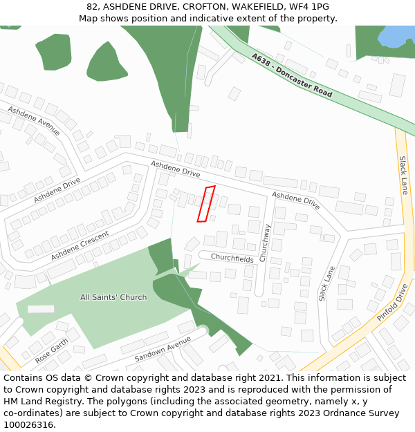 82, ASHDENE DRIVE, CROFTON, WAKEFIELD, WF4 1PG: Location map and indicative extent of plot