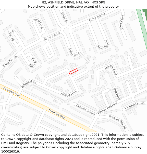 82, ASHFIELD DRIVE, HALIFAX, HX3 5PG: Location map and indicative extent of plot