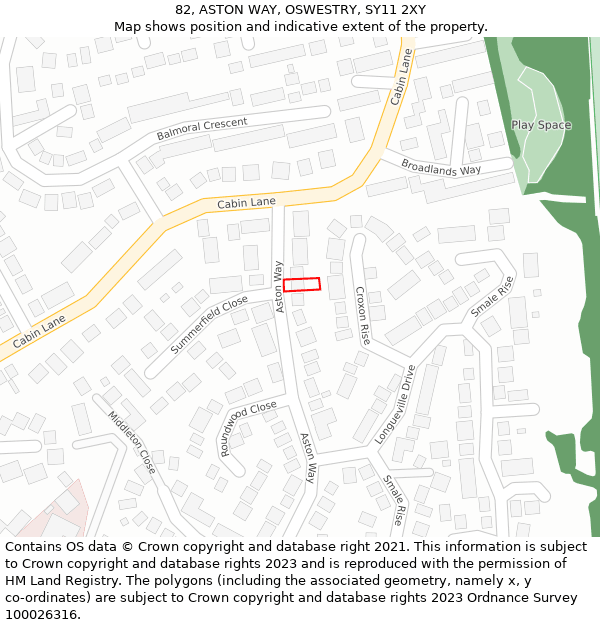 82, ASTON WAY, OSWESTRY, SY11 2XY: Location map and indicative extent of plot