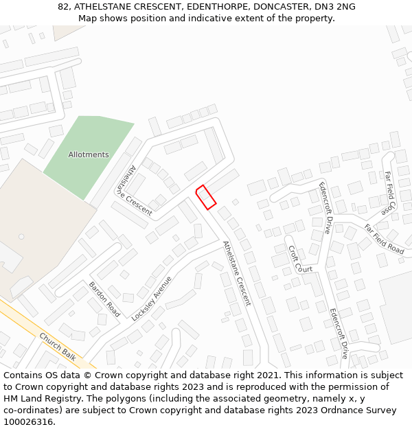 82, ATHELSTANE CRESCENT, EDENTHORPE, DONCASTER, DN3 2NG: Location map and indicative extent of plot