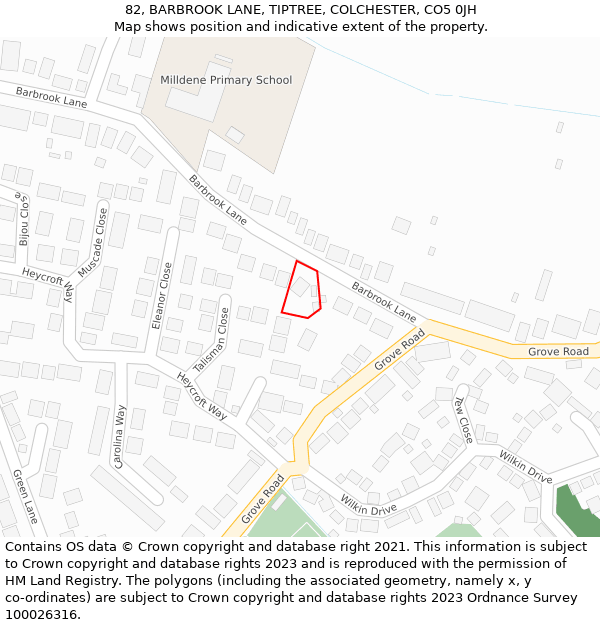 82, BARBROOK LANE, TIPTREE, COLCHESTER, CO5 0JH: Location map and indicative extent of plot