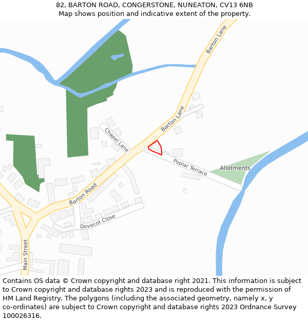 82, BARTON ROAD, CONGERSTONE, NUNEATON, CV13 6NB: Location map and indicative extent of plot