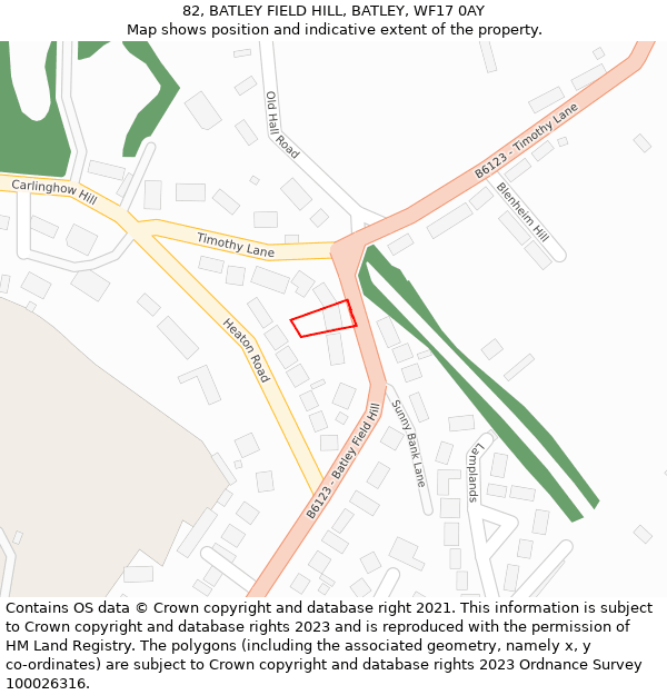 82, BATLEY FIELD HILL, BATLEY, WF17 0AY: Location map and indicative extent of plot