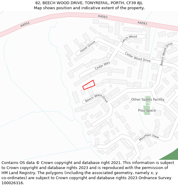 82, BEECH WOOD DRIVE, TONYREFAIL, PORTH, CF39 8JL: Location map and indicative extent of plot