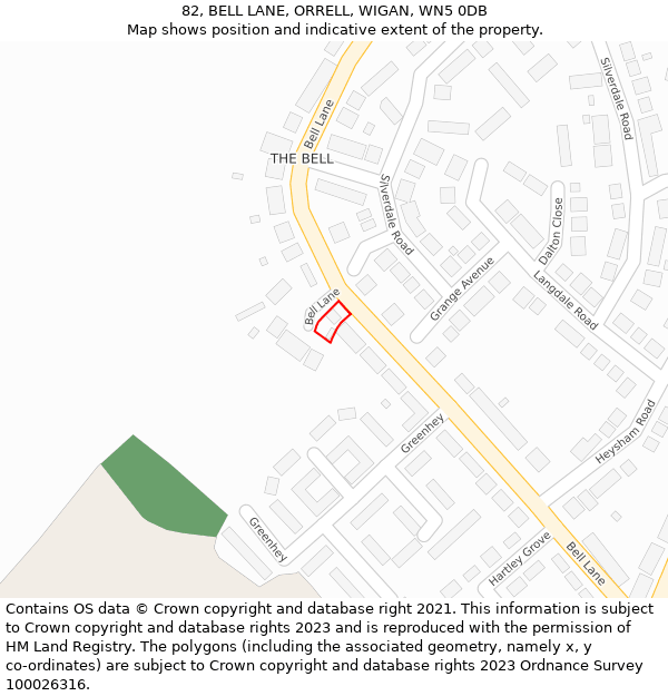 82, BELL LANE, ORRELL, WIGAN, WN5 0DB: Location map and indicative extent of plot