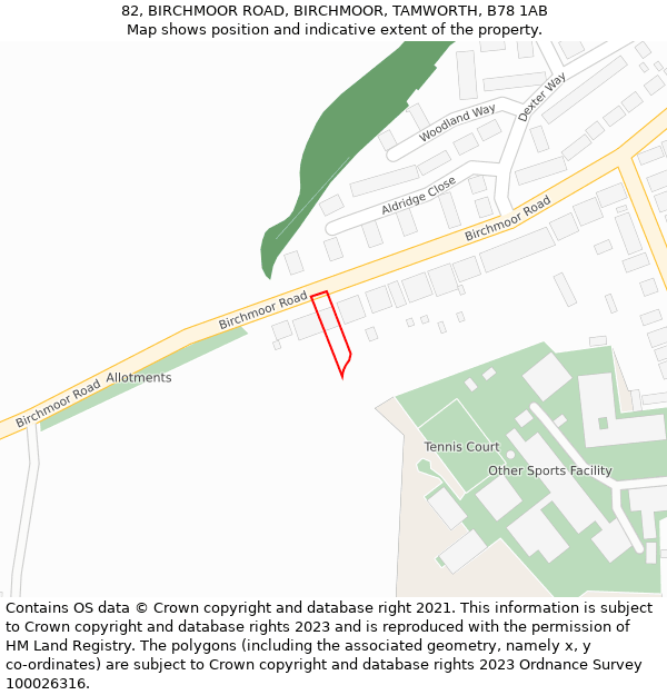 82, BIRCHMOOR ROAD, BIRCHMOOR, TAMWORTH, B78 1AB: Location map and indicative extent of plot