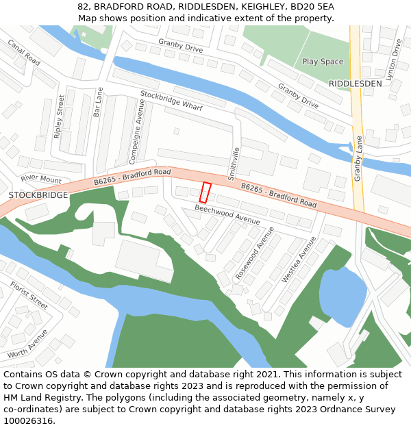 82, BRADFORD ROAD, RIDDLESDEN, KEIGHLEY, BD20 5EA: Location map and indicative extent of plot