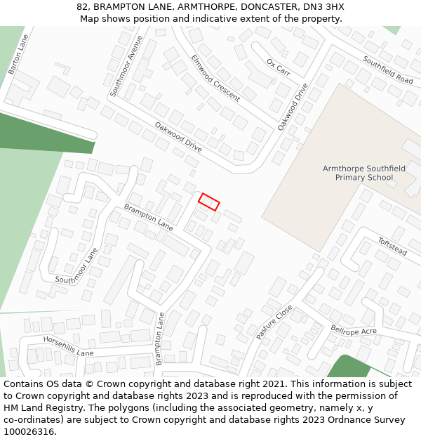 82, BRAMPTON LANE, ARMTHORPE, DONCASTER, DN3 3HX: Location map and indicative extent of plot