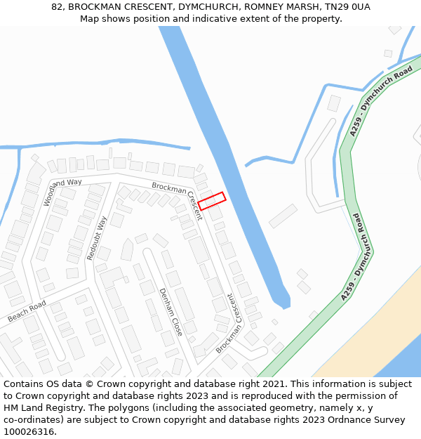 82, BROCKMAN CRESCENT, DYMCHURCH, ROMNEY MARSH, TN29 0UA: Location map and indicative extent of plot