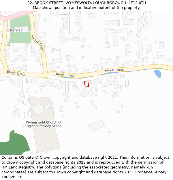 82, BROOK STREET, WYMESWOLD, LOUGHBOROUGH, LE12 6TU: Location map and indicative extent of plot