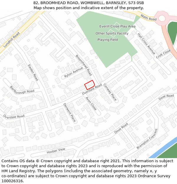 82, BROOMHEAD ROAD, WOMBWELL, BARNSLEY, S73 0SB: Location map and indicative extent of plot