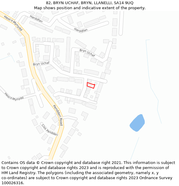 82, BRYN UCHAF, BRYN, LLANELLI, SA14 9UQ: Location map and indicative extent of plot