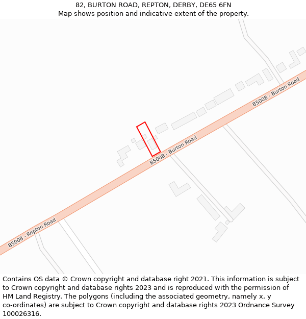 82, BURTON ROAD, REPTON, DERBY, DE65 6FN: Location map and indicative extent of plot