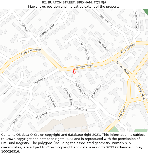 82, BURTON STREET, BRIXHAM, TQ5 9JA: Location map and indicative extent of plot