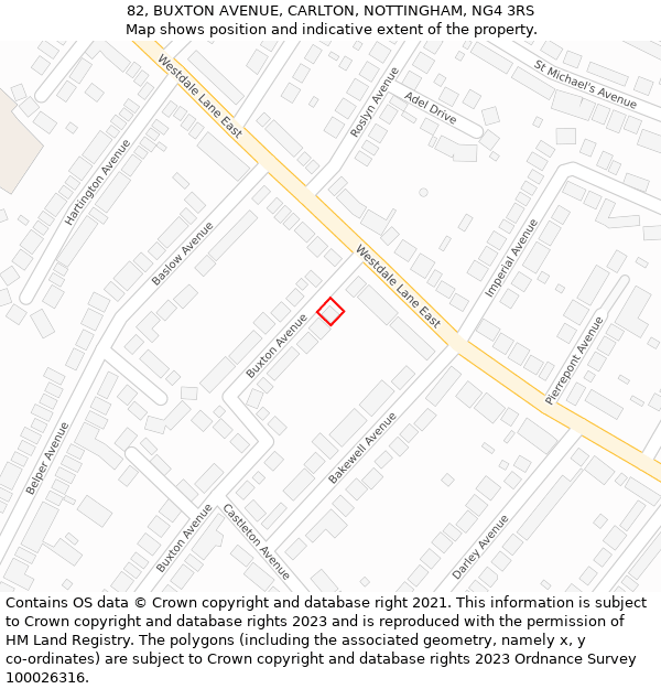 82, BUXTON AVENUE, CARLTON, NOTTINGHAM, NG4 3RS: Location map and indicative extent of plot