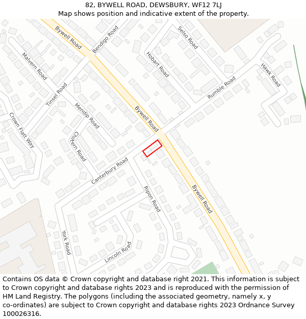 82, BYWELL ROAD, DEWSBURY, WF12 7LJ: Location map and indicative extent of plot