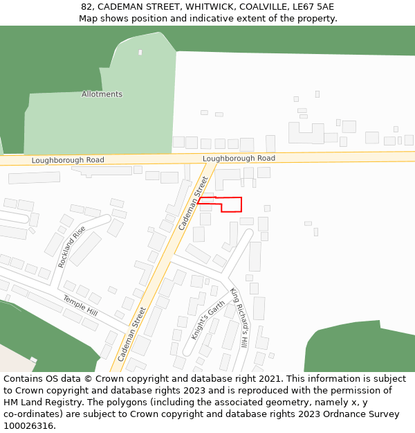 82, CADEMAN STREET, WHITWICK, COALVILLE, LE67 5AE: Location map and indicative extent of plot