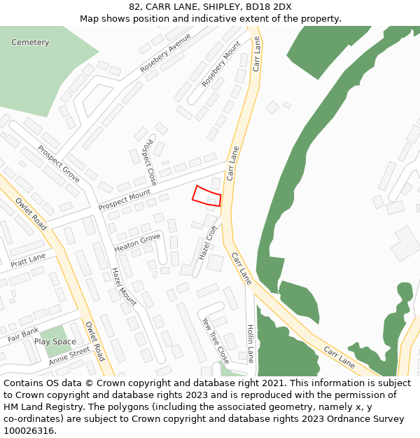 82, CARR LANE, SHIPLEY, BD18 2DX: Location map and indicative extent of plot