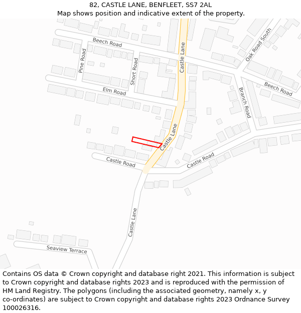 82, CASTLE LANE, BENFLEET, SS7 2AL: Location map and indicative extent of plot