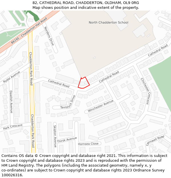 82, CATHEDRAL ROAD, CHADDERTON, OLDHAM, OL9 0RG: Location map and indicative extent of plot